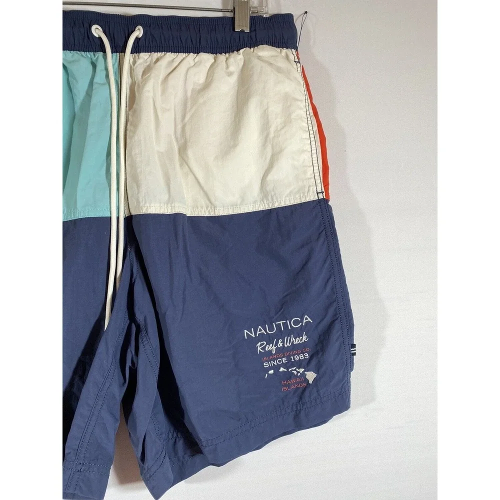 Nautica Vintage Men's Swim Trunks Medium Multicolor Embroidered Logo‎ Lined